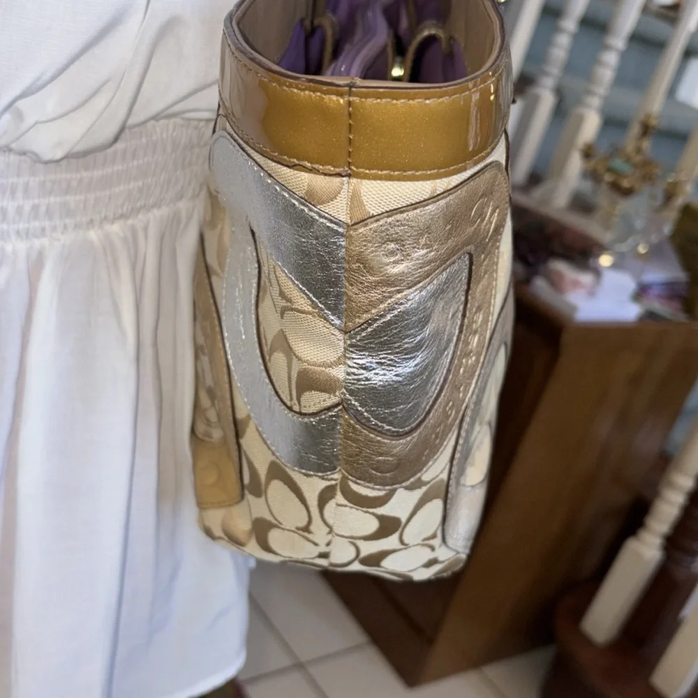 Coach  Vintage  Carly   patchwork NO callouts  canvas/leathers patent & metallic